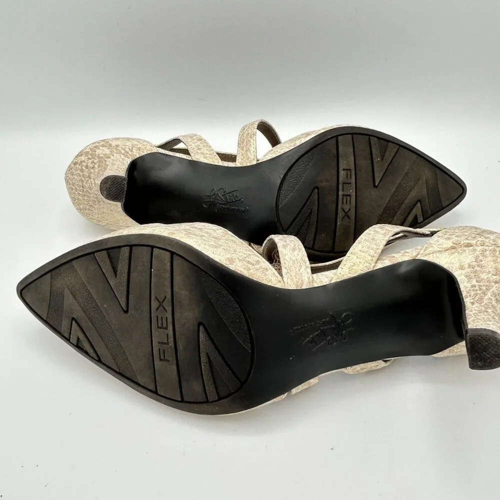 LifeStride Flex Seamless Beige Faux Snakeskin Heels Crisscross Strap 8.5 Pointed - Picture 8 of 9